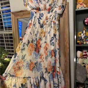 Express Floral Maxi Dress in Orange, Blue, and Cream
